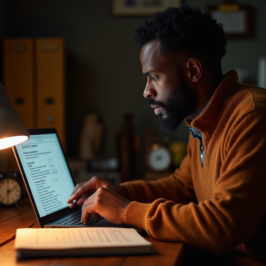 Editor reviewing drafts in an ordered review queue on a laptop